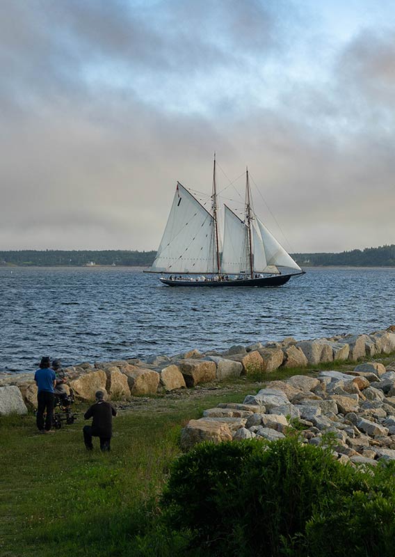 ‘Awaken Canada’ behind the scenes shot of Bluenose II off the shores of Lunenburg, Nova Scotia